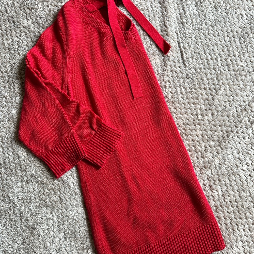Talbots V Neck Tie Back 3/4 Sleeve Cotton Sweater